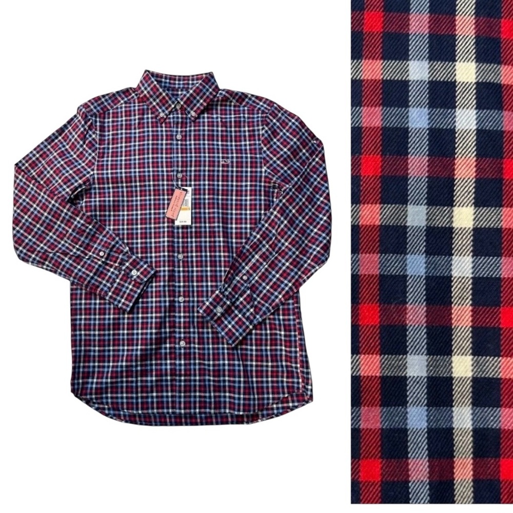 Vineyard Vines Classic Fit Whale Shirt Mens Small Gingham Check Button U…